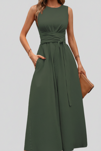Casual Pleated Square-Neck Midi Dresses