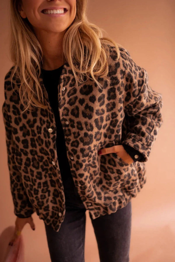 Leopard Print Casual Bomber Jacket