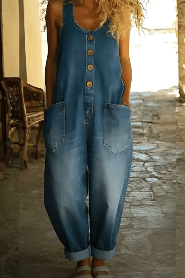 Relaxed Fit Pocket Overall Jumpsuit