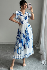 Floral Pleated Midi Dresses Vacation
