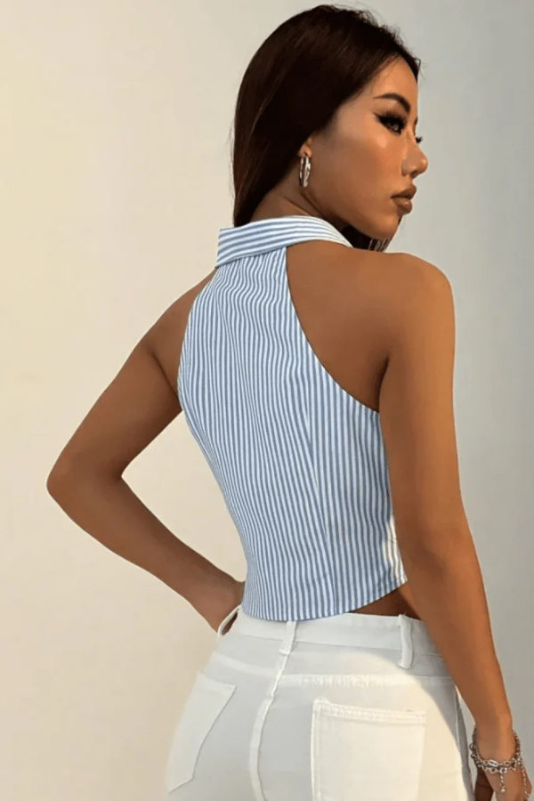 Striped Sleeveless Crop Shirt