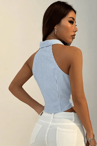 Striped Sleeveless Crop Shirt