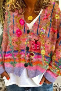 Vibrant Floral Knit Cardigan