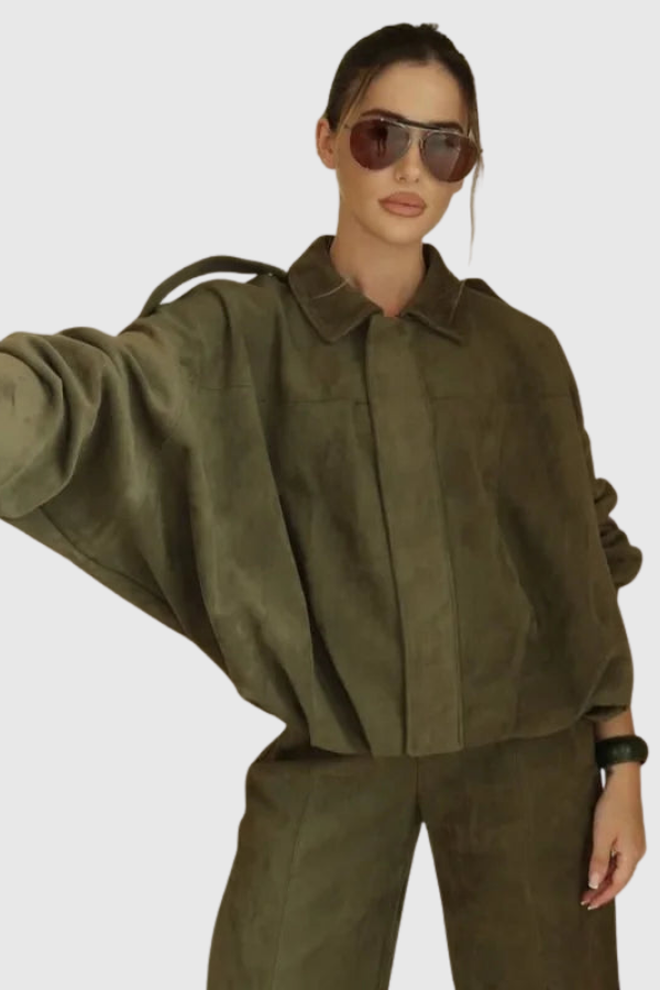 Chic Lapel Bomber Jacket