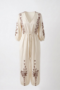 Bohemian Print Waist-Defined Jumpsuit