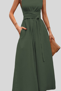 Casual Pleated Halter Neck Midi Dresses