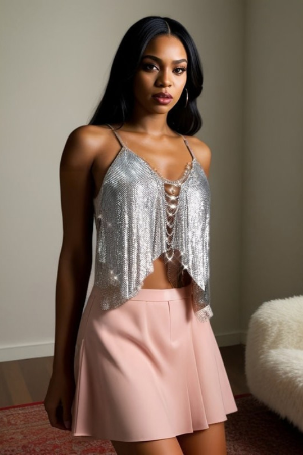 Metallic Halter Crop Top