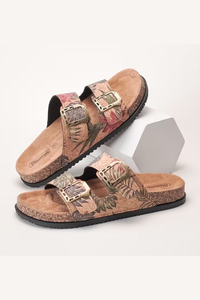 Double Buckle Cork Footbed Slide Sandals