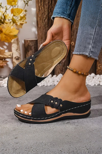 Perforated Wedge Comfort Slip On Sandals