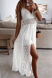 Lace V Neck Wide Leg Jumpsuit