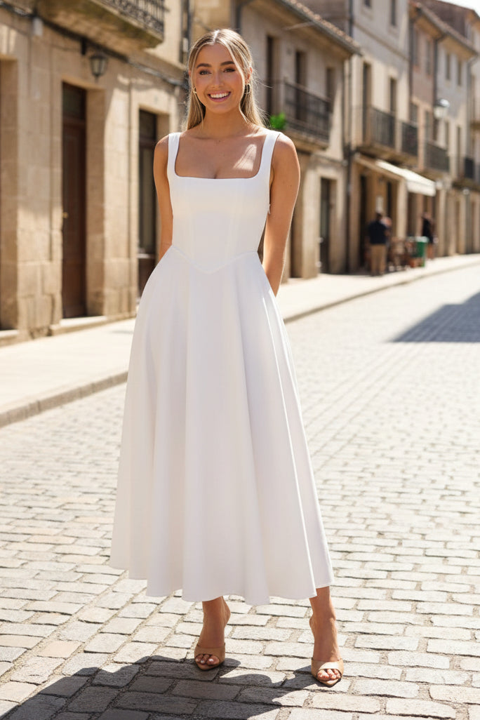 Refined Square Neck Midi Dress