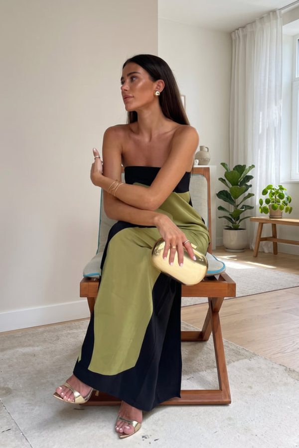 Elegant Printed Strapless Maxi Dress