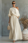 Relaxed Fit Puff Sleeve Top and Skirt Coordinated Set