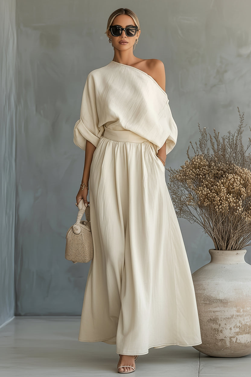 Relaxed Fit Puff Sleeve Top and Skirt Coordinated Set