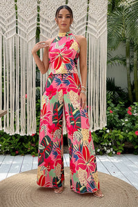 Printed Halter Outfit with Flowing Long Pants
