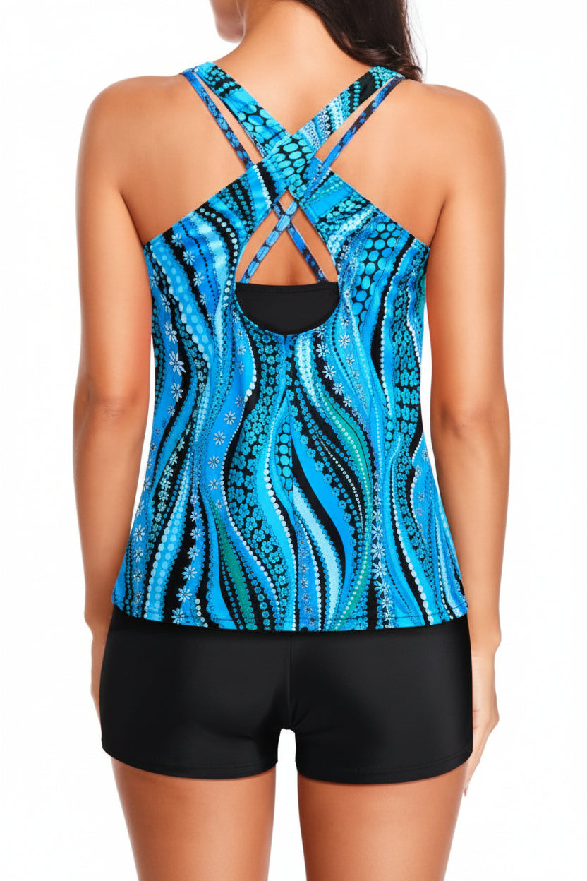 Gemustertes Tankini-Shorts-Set