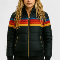 Quilted Striped Zip Front Puffer Jacket