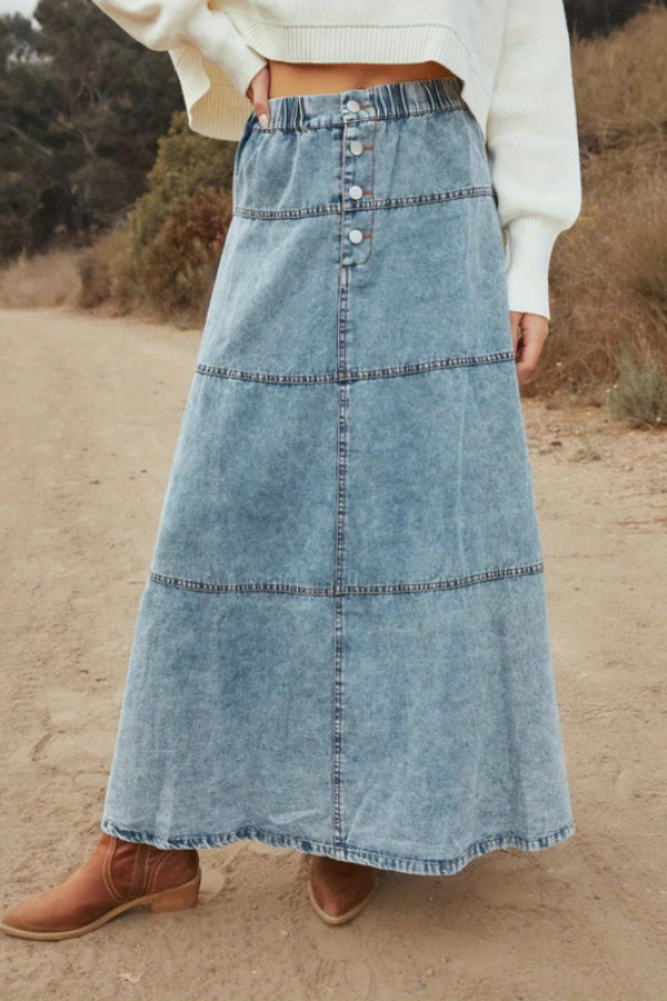 Vintage Patchwork Denim Maxi Skirt