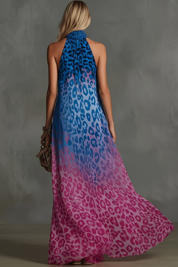 Leopard Halter Neck Keyhole Maxi Dresses