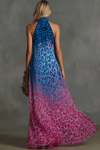 Leopard Halter Neck Keyhole Maxi Dresses