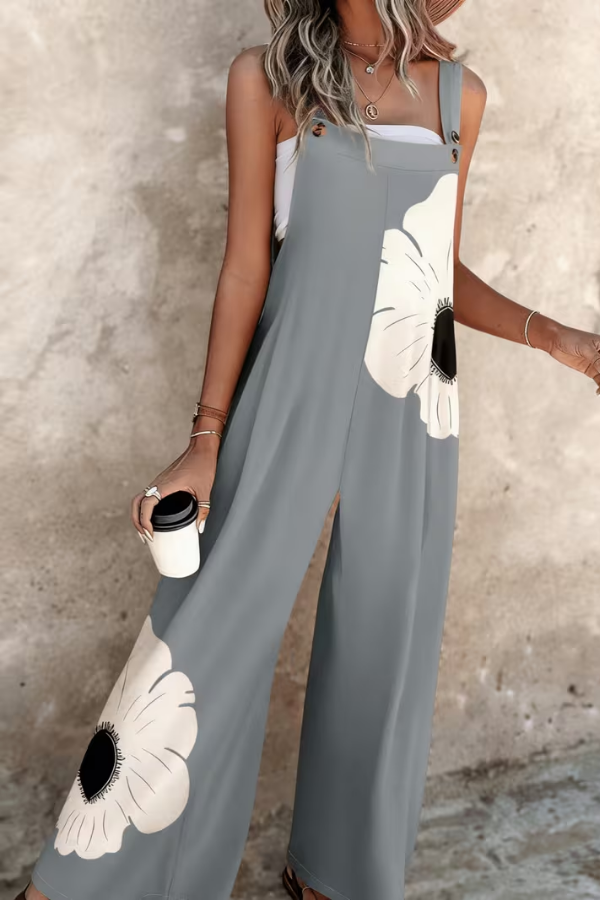 Floral Print Wide Leg Overalls