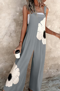 Floral Print Wide Leg Overalls
