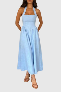 Coastal Halter Neck Keyhole Maxi Dresses