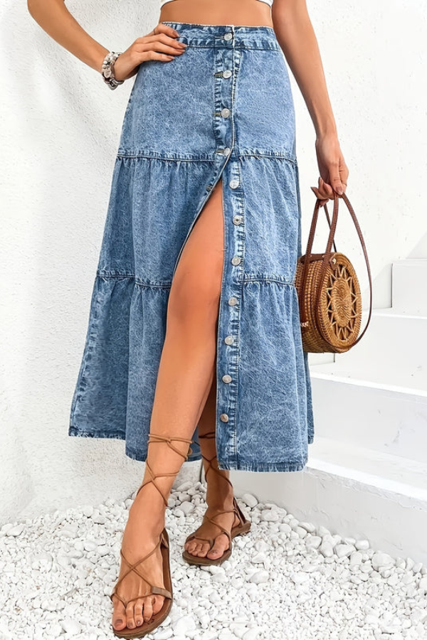 Retro Denim Pleated Skirt