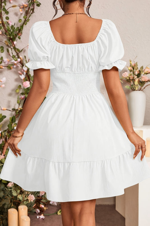 Graceful Pleated Square Neck Midi Dresses