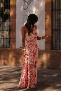 Tropical Halter Neck Keyhole Maxi Dresses