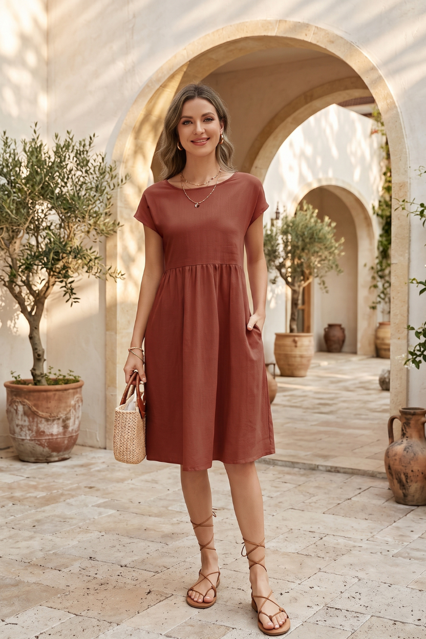 Elegant Side Pocket Midi Dress