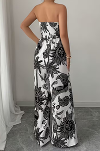 Printed Strapless Wide Leg Jumpsuit
