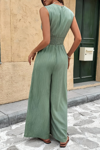 Deep V-Neck Ruched Jumpsuit