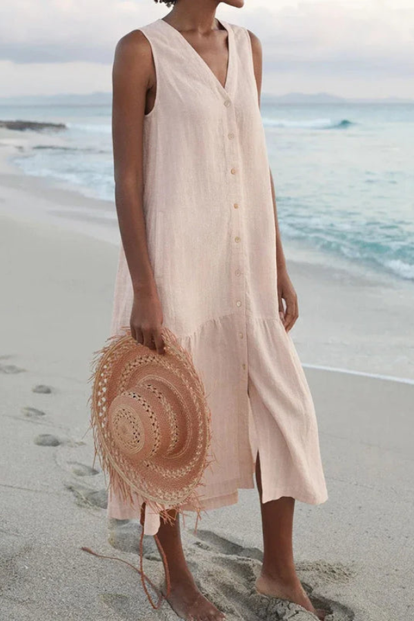Vintage V Neck Pocket Dress