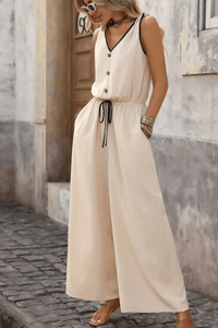 Vintage Tie Jumpsuit V Neck