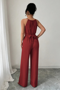 Pleated Twist-Waist Maxi Jumpsuit