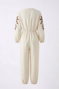Bohemian Print Waist-Defined Jumpsuit