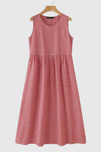 Plaid Pleated Halter Neck Midi Dresses