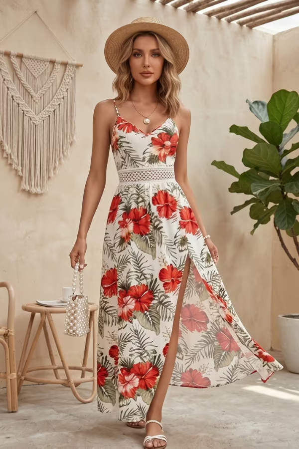 Floral V Neck Sleeveless Maxi Dress