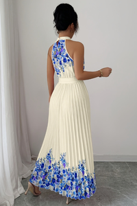 Floral Pleated Square Neck Midi Dresses