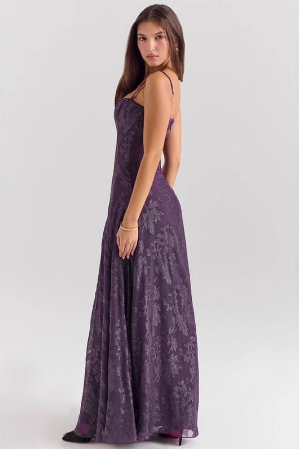 Floral Spaghetti Strap Formal Dress