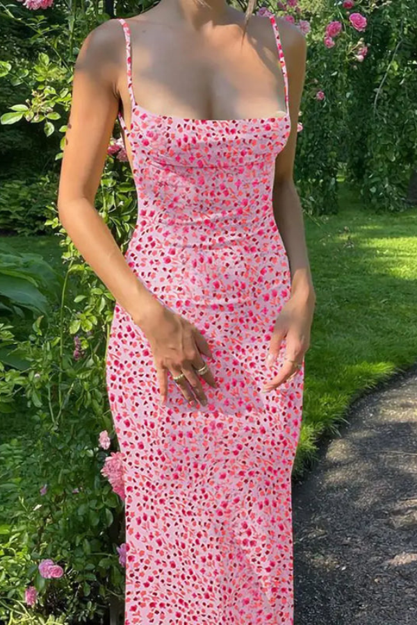 Floral Halter Neck Keyhole Maxi Dresses