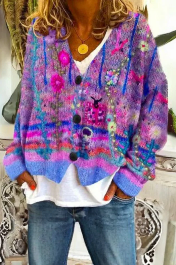 Vibrant Floral Knit Cardigan