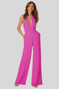 Deep V Neck Wide Leg Jumpsuit
