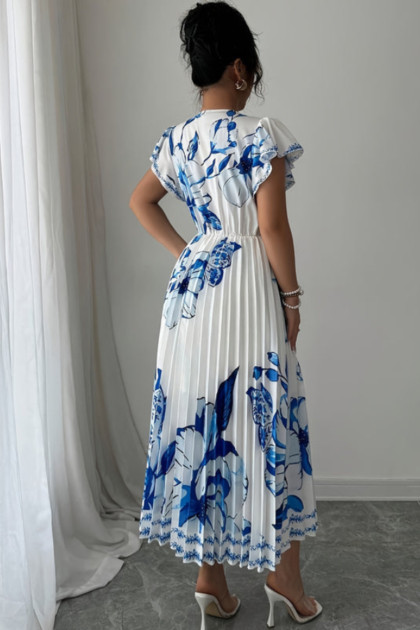 Floral Pleated Midi Dresses Vacation