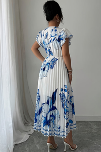 Floral Pleated Midi Dresses Vacation