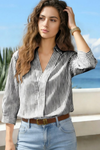 Striped V Neck Casual Blouse