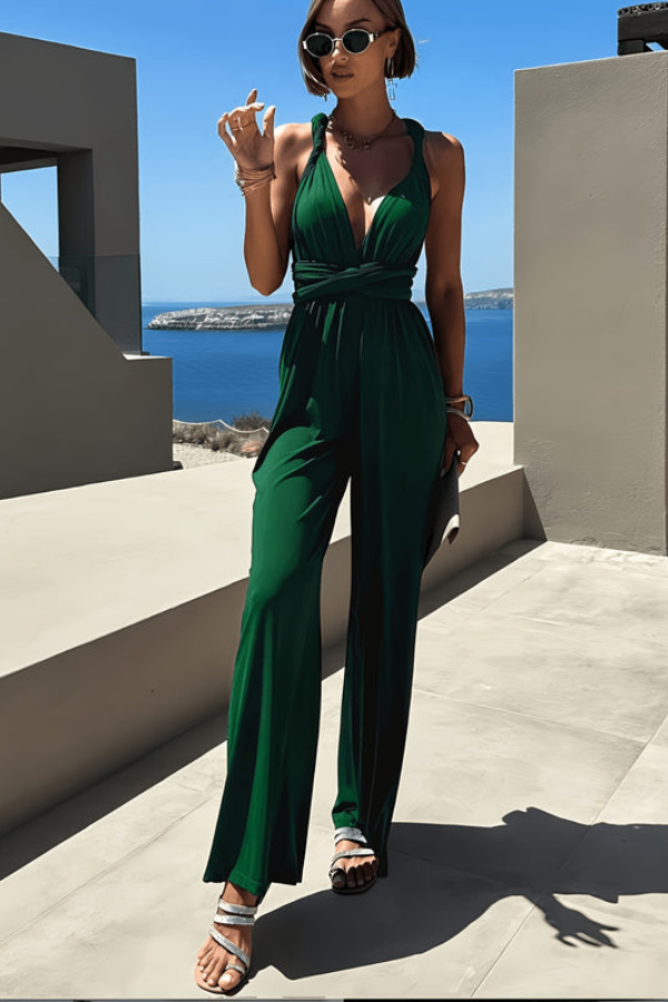 Vacation Halter Neck Wide Leg Jumpsuit