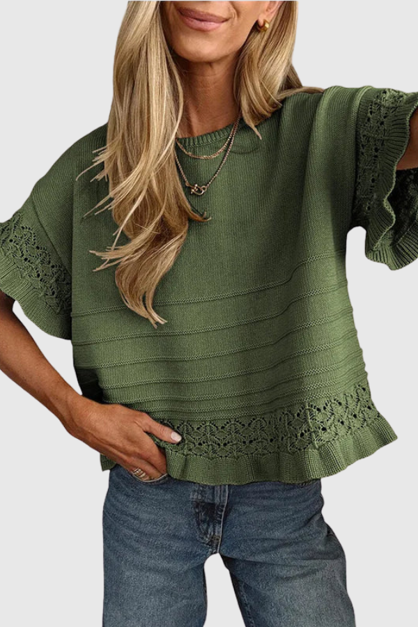 Ruffle Sleeve Crochet Knit Top
