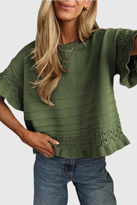 Ruffle Sleeve Crochet Knit Top